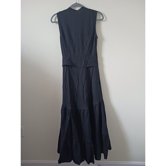 Nicole Miller Linen Blend Maxi Dress Belted Lined Sleeveless Black XS - Picture 2 of 11